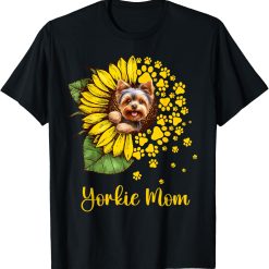 Yorkies Dog Flag Sunflower Happy Mother's Day Gifts Dog Mom T-Shirt