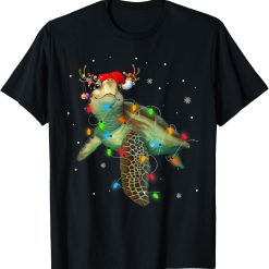 Sea Turtle Christmas Lights Funny Santa Hat Merry Christmas T-Shirt