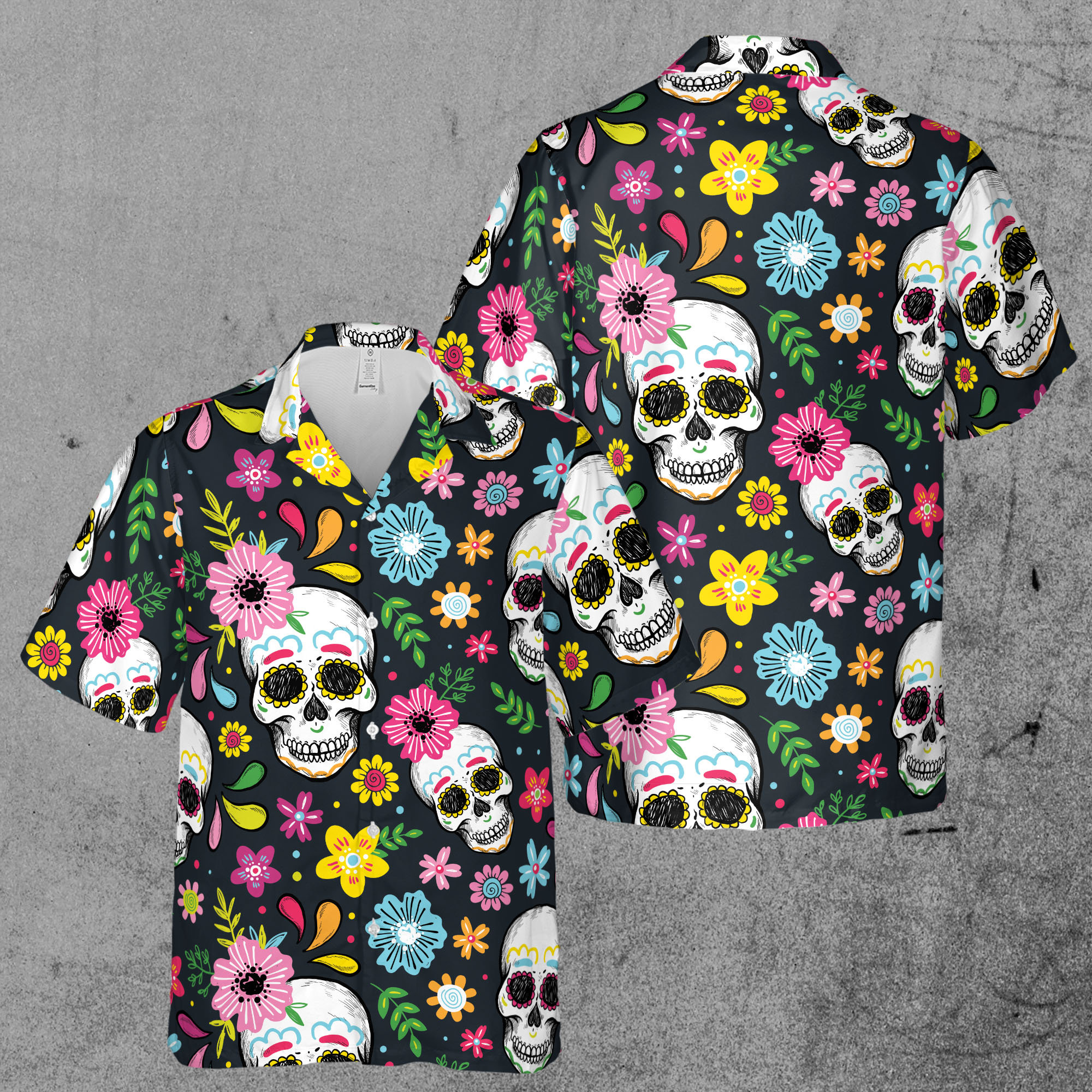 Funny Floral Skull Aloha Tropical Leaves Hawaiian Shirt