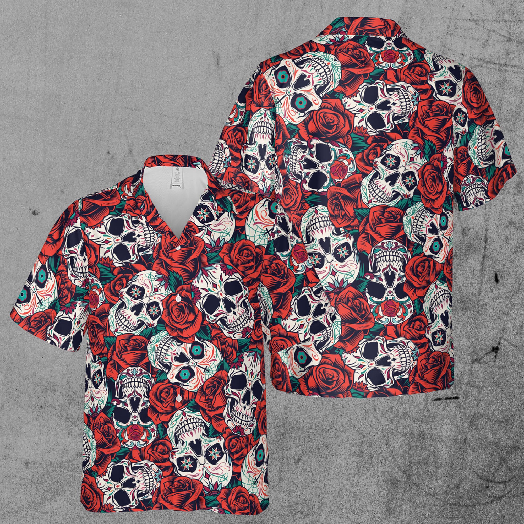 Red Rose Floral Skull Tattoo Aloha Hawaiian Shirt