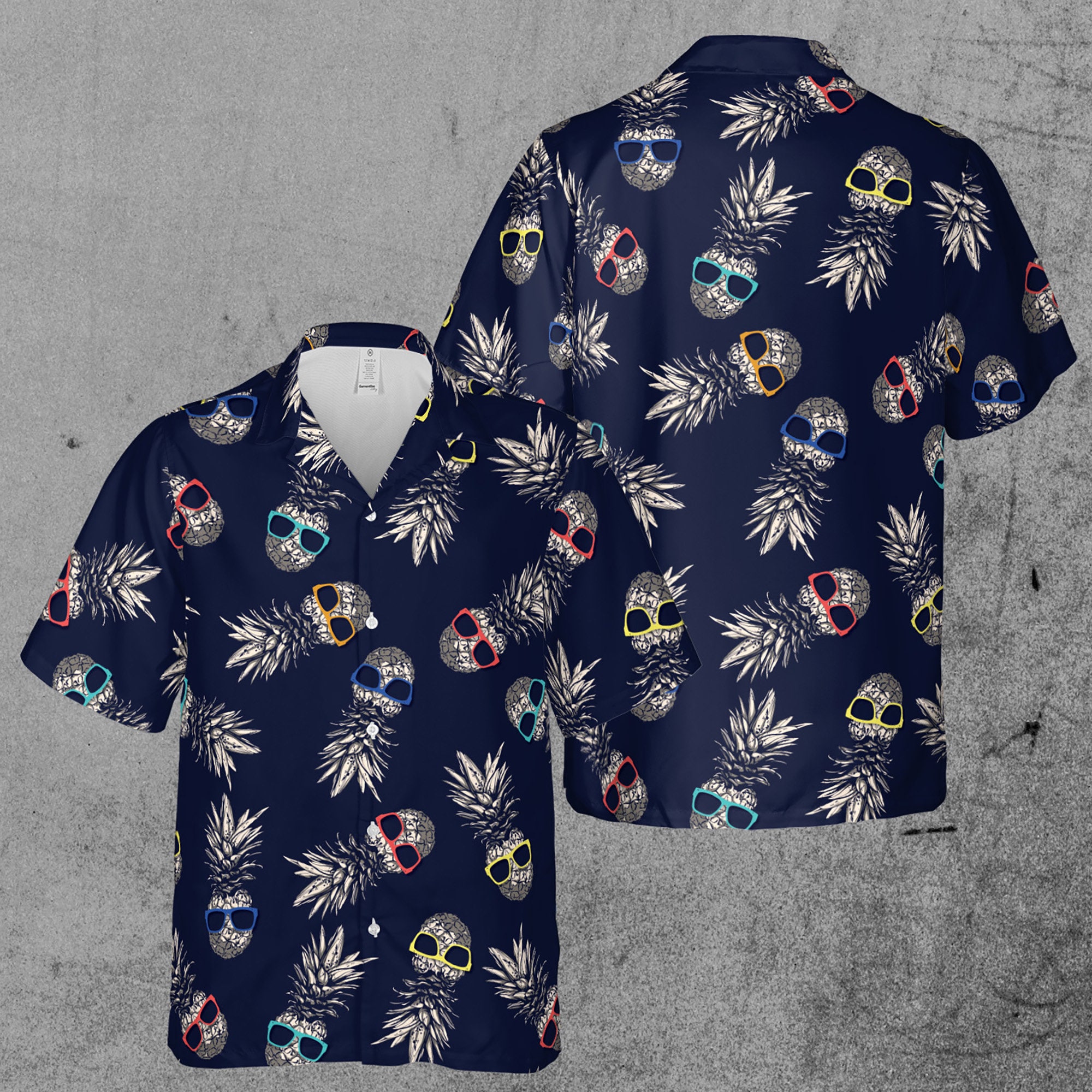 Tropical Pineapple Skull Wearing Sunglasses Aloha Short Sleeve Hawaiian Shirt